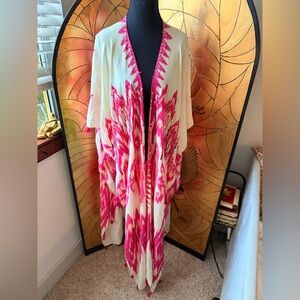HEMANT & NANDITA Pink and Cream Printed sequin fringe tassel Kimono